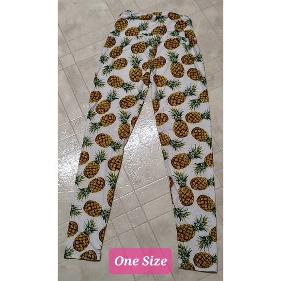 Pineapple Print Leggings Tropical Patterned Funky Casual One Size - Picture 1 of 1